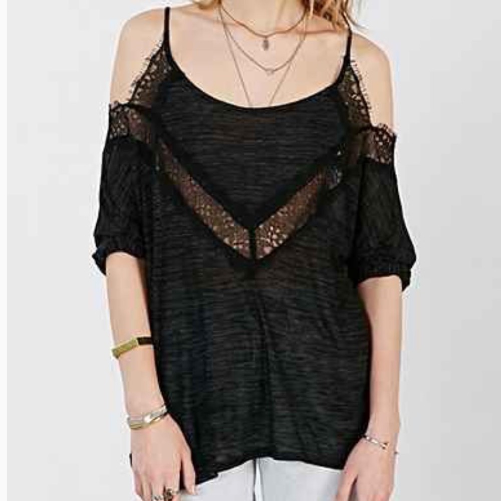 UO Pins And Needles lace cold-shoulder top